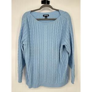 Lands End Drifter Sweater Size 2X 20-22 Blue Cable Knit Preppy Classic Fisherman
